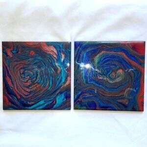 Hand Crafted Ceramic Tile Trivet Hand Painted Acrylic Resin Decorative Table Art